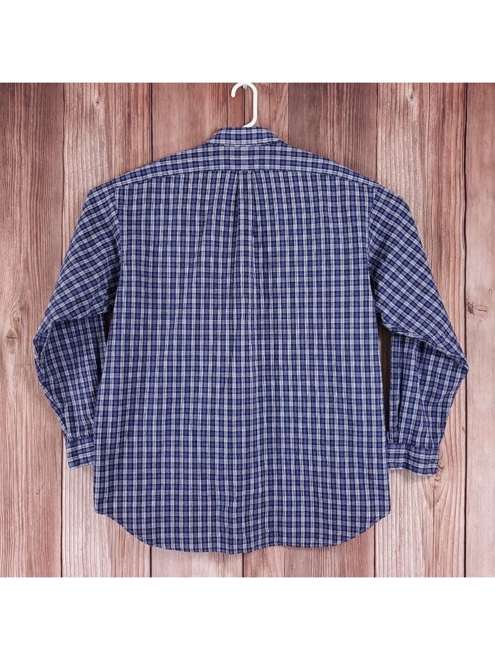 Vtg Ralph Lauren Blaire Seersucker Mens XL Blue White Plaid LS Button Down Shirt - Picture 2 of 12